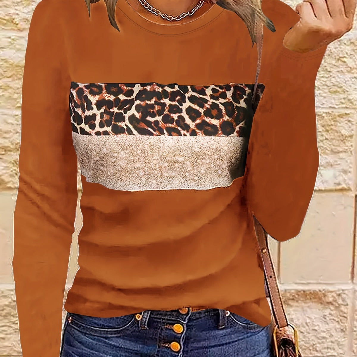 Women's Casual Printing Long Sleeved Fitted T-shirt
