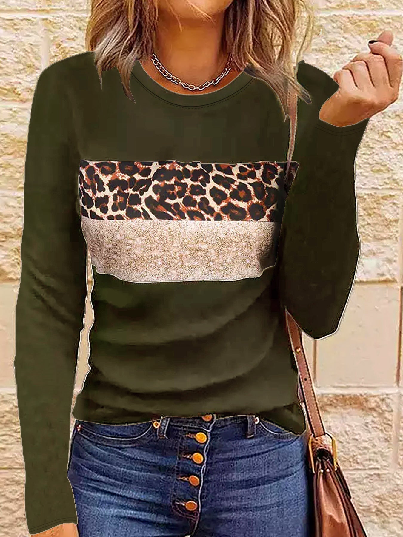 Women's Casual Printing Long Sleeved Fitted T-shirt