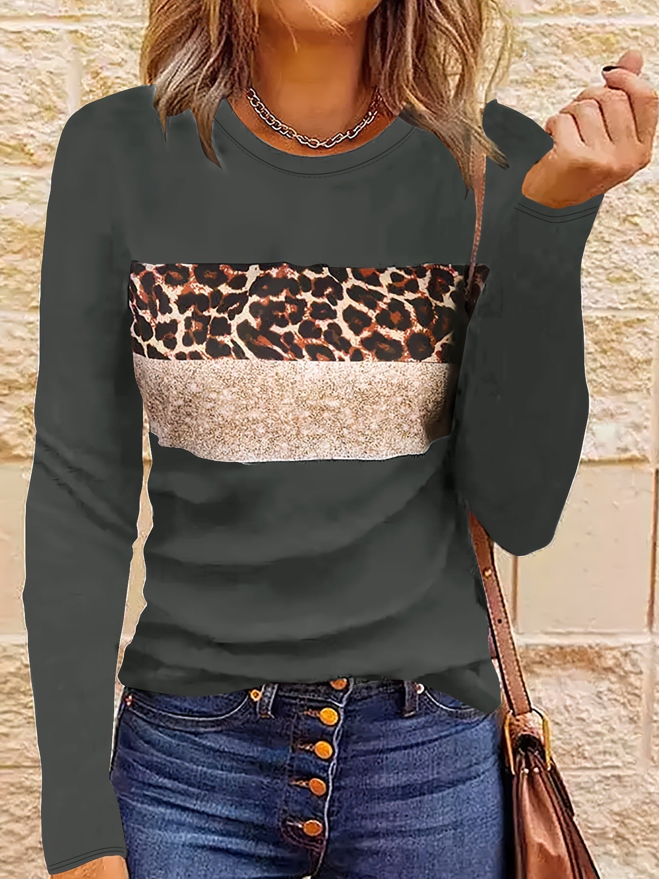 Women's Casual Printing Long Sleeved Fitted T-shirt