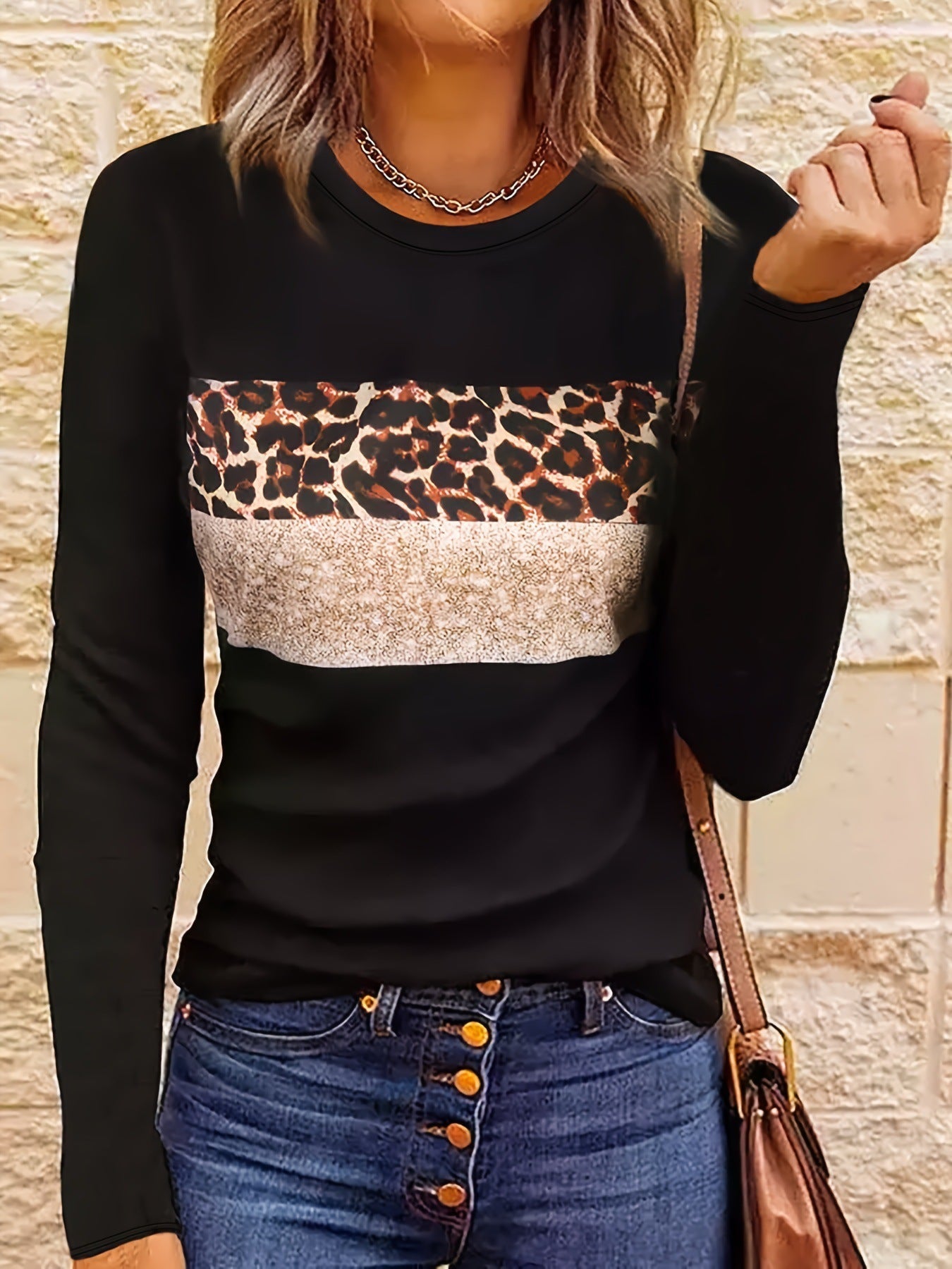 Women's Casual Printing Long Sleeved Fitted T-shirt