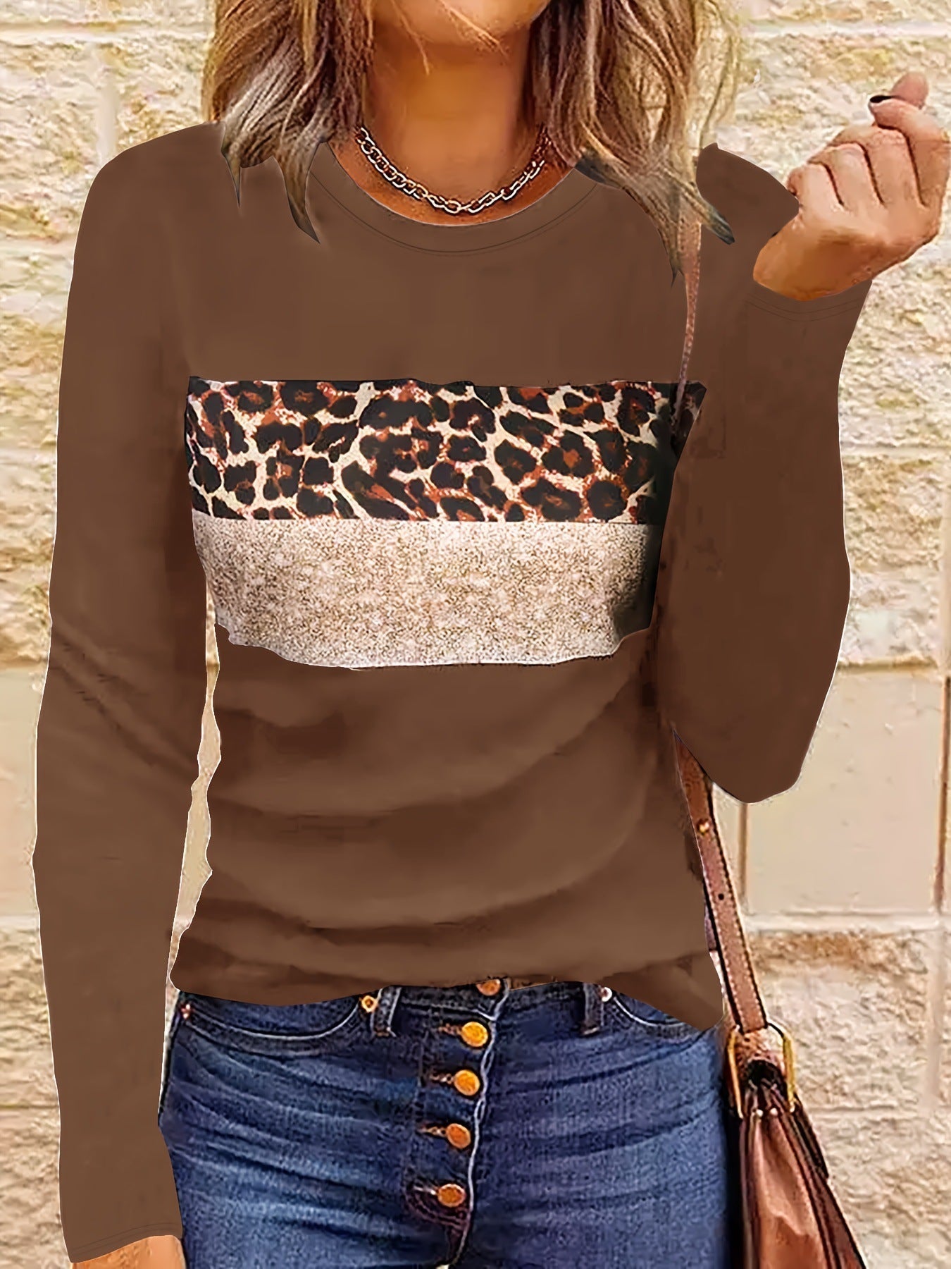 Women's Casual Printing Long Sleeved Fitted T-shirt