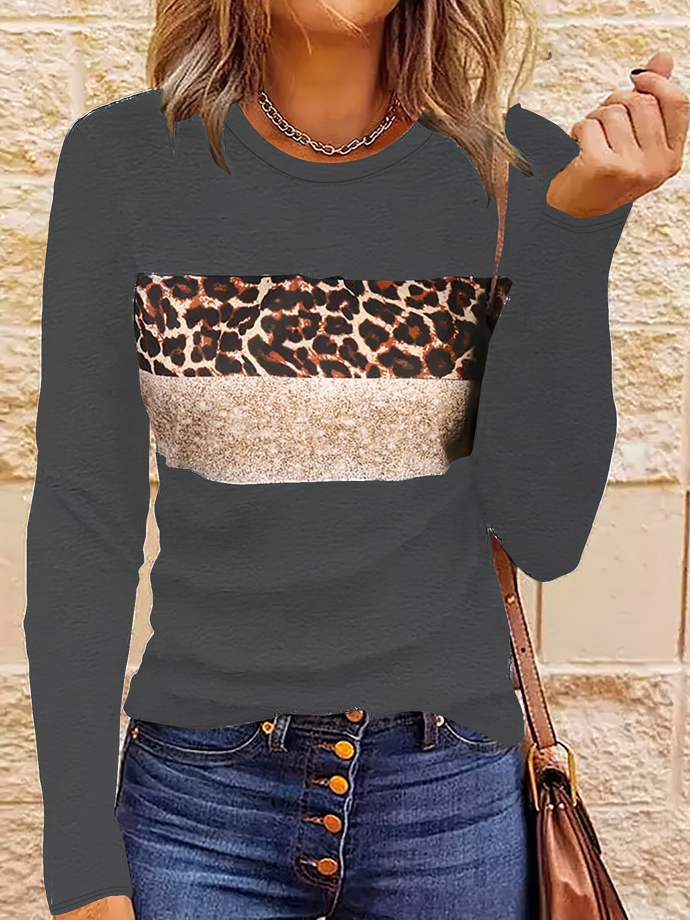 Women's Casual Printing Long Sleeved Fitted T-shirt
