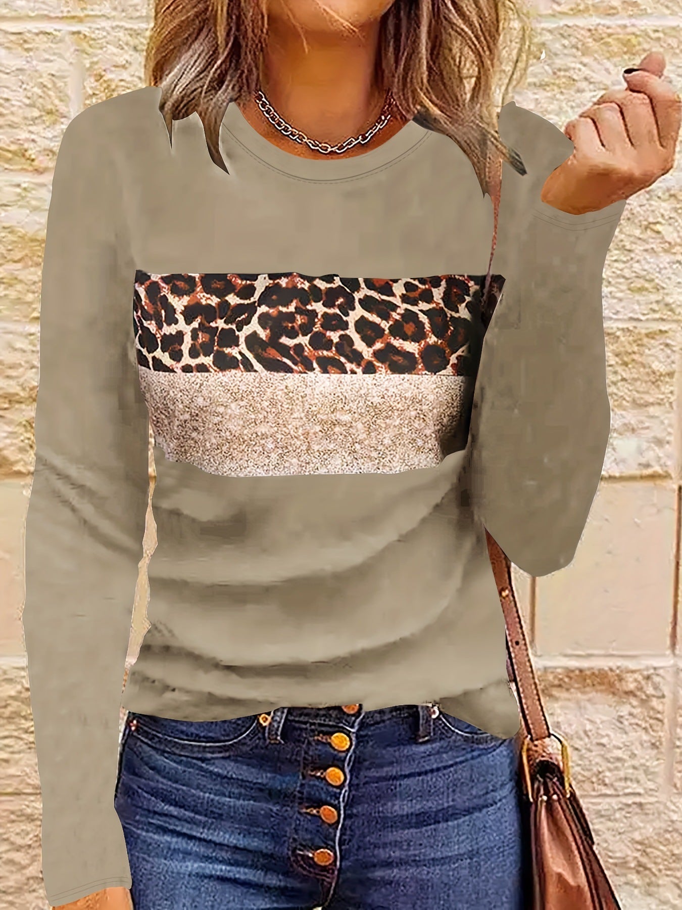 Women's Casual Printing Long Sleeved Fitted T-shirt