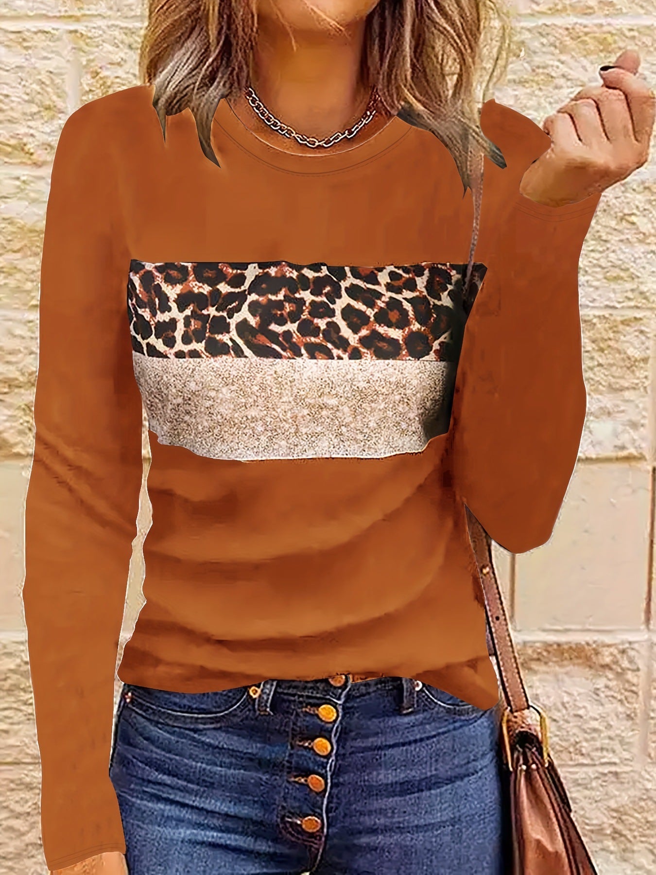 Women's Casual Printing Long Sleeved Fitted T-shirt