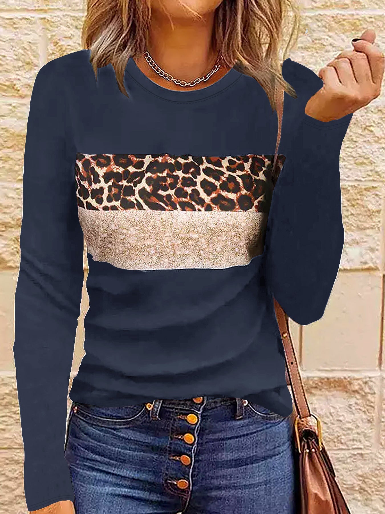 Women's Casual Printing Long Sleeved Fitted T-shirt