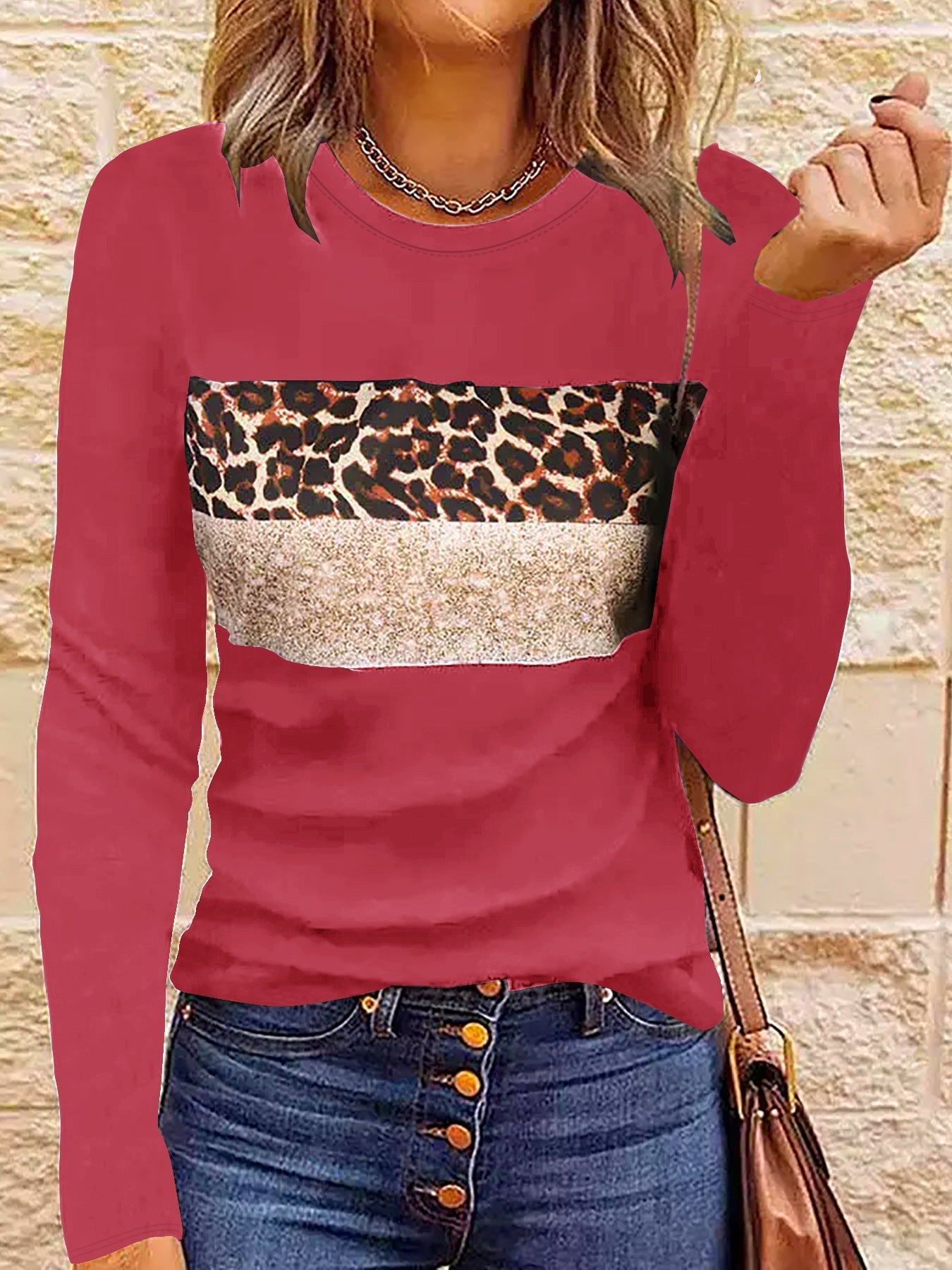 Women's Casual Printing Long Sleeved Fitted T-shirt