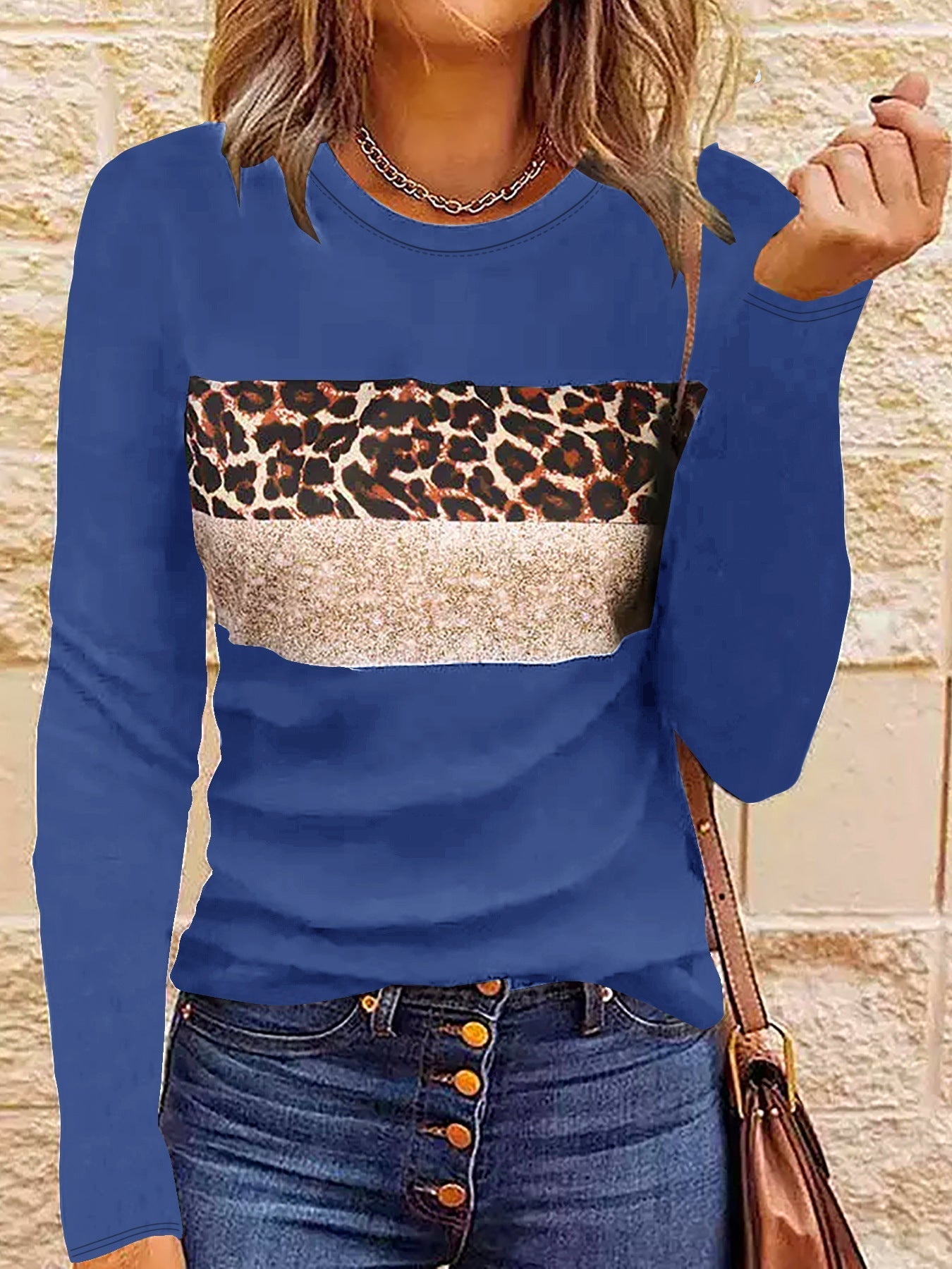 Women's Casual Printing Long Sleeved Fitted T-shirt