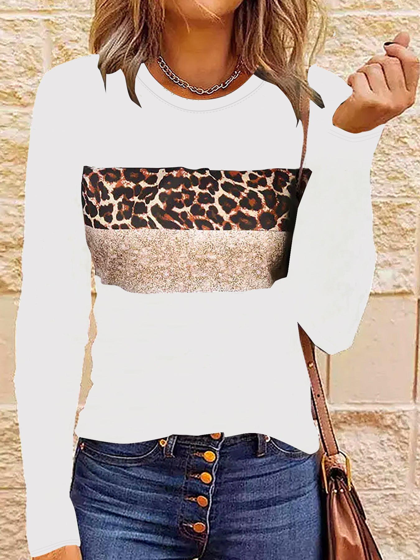 Women's Casual Printing Long Sleeved Fitted T-shirt