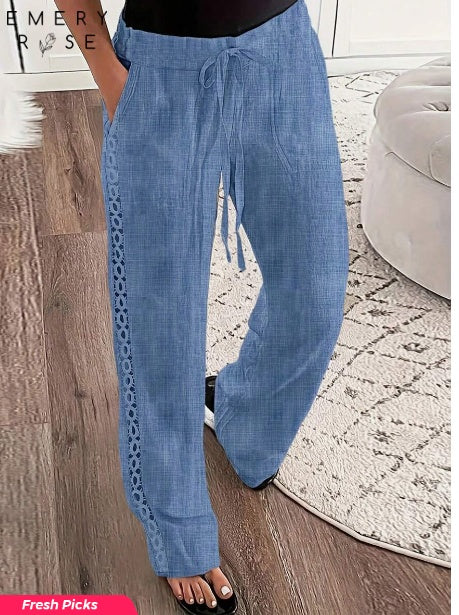 Side Lace Wide-Leg Pants - Denim Effect