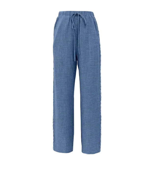 Side Lace Wide-Leg Pants - Denim Effect