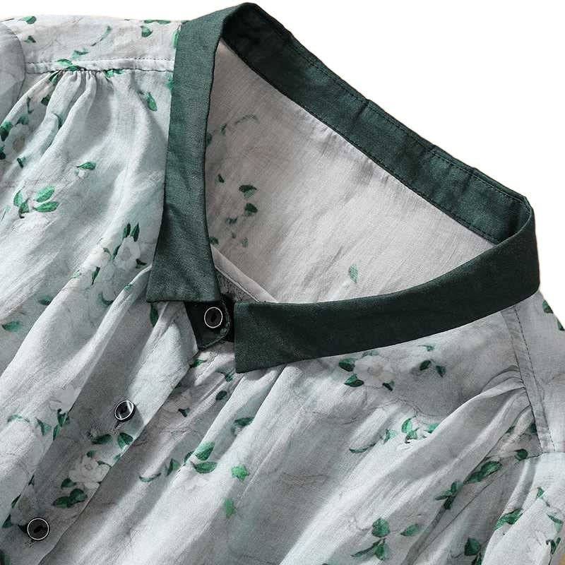 Women's Cotton And Linen Top, Loose Printed Linen Shirt