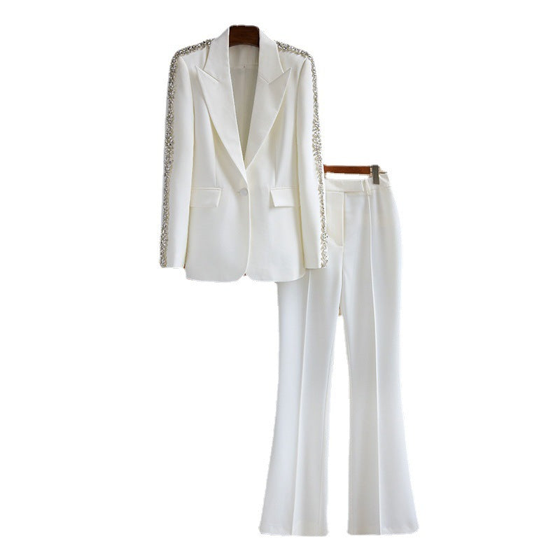 Women's Embellished Evening Suit | Luxury Coat & Wide Leg Trousers Set