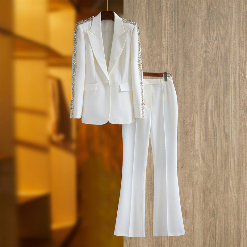 Women's Embellished Evening Suit | Luxury Coat & Wide Leg Trousers Set