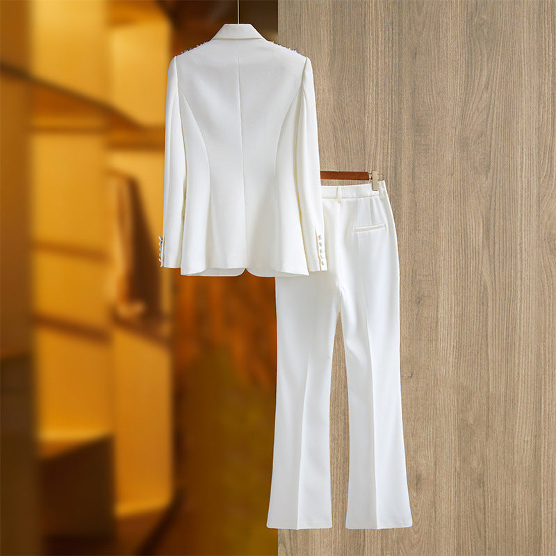 Women's Embellished Evening Suit | Luxury Coat & Wide Leg Trousers Set