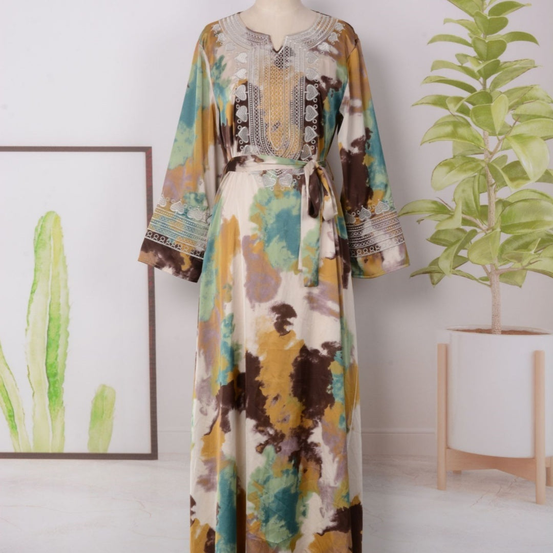Women's Embroidered Large Swing Modest Dress