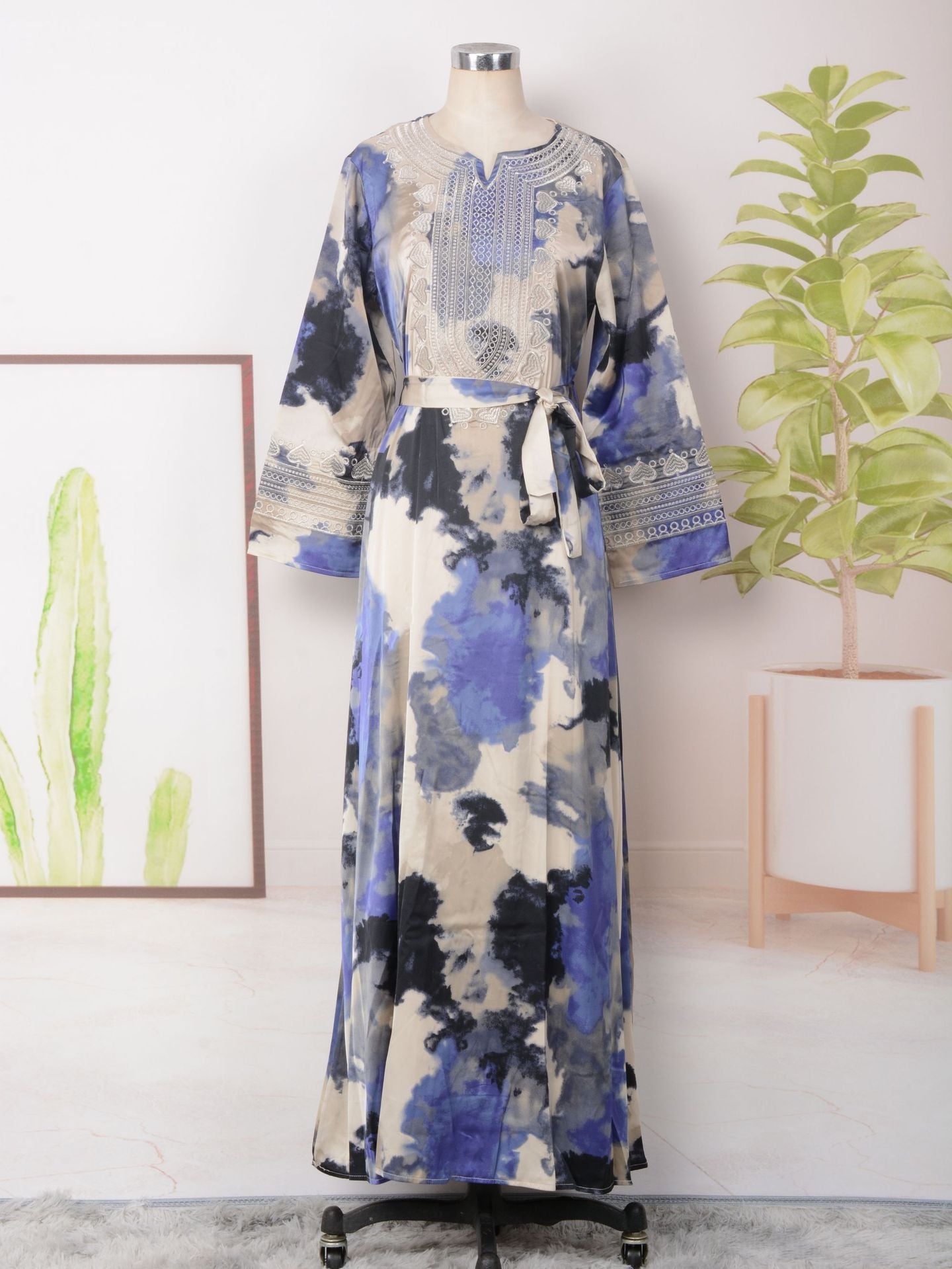 Women's Embroidered Large Swing Modest Dress