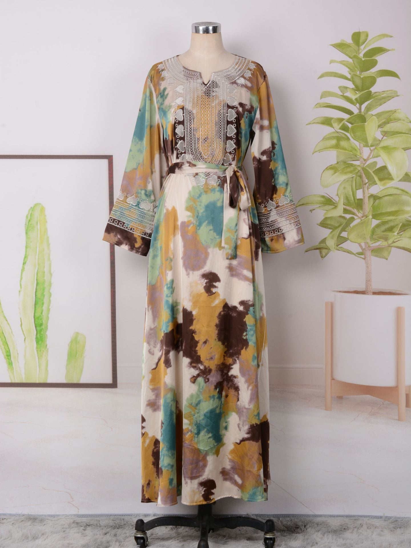 Women's Embroidered Large Swing Modest Dress