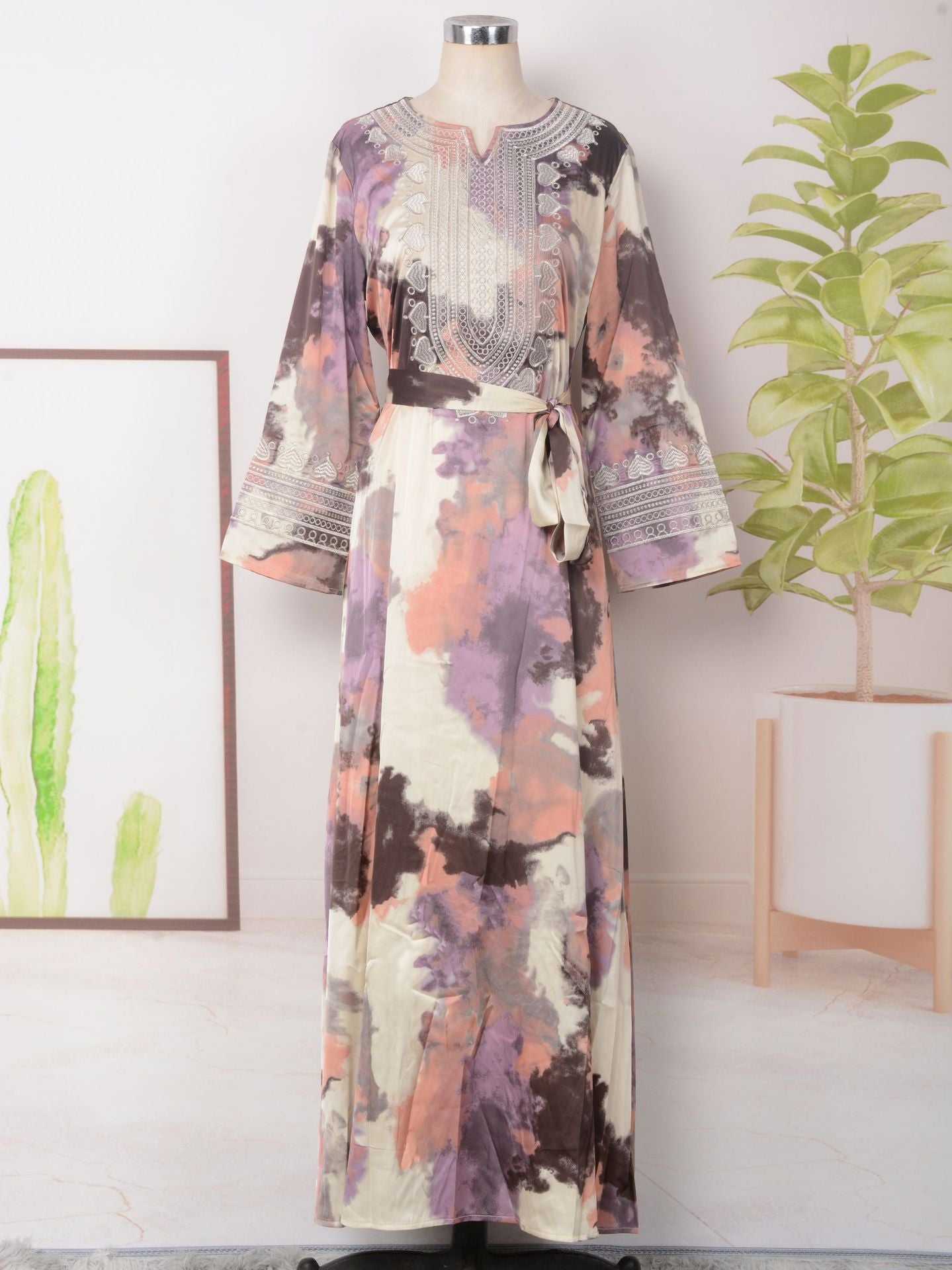 Women's Embroidered Large Swing Modest Dress