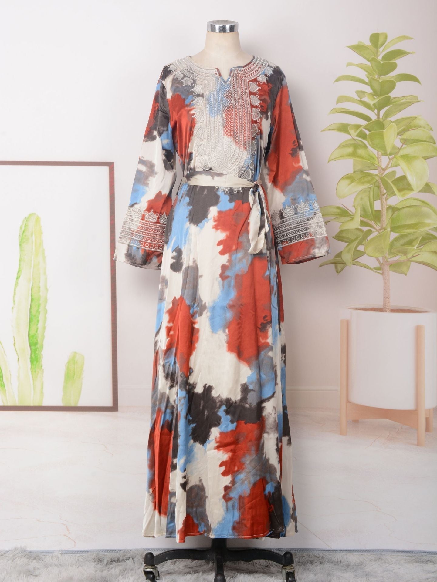 Women's Embroidered Large Swing Modest Dress
