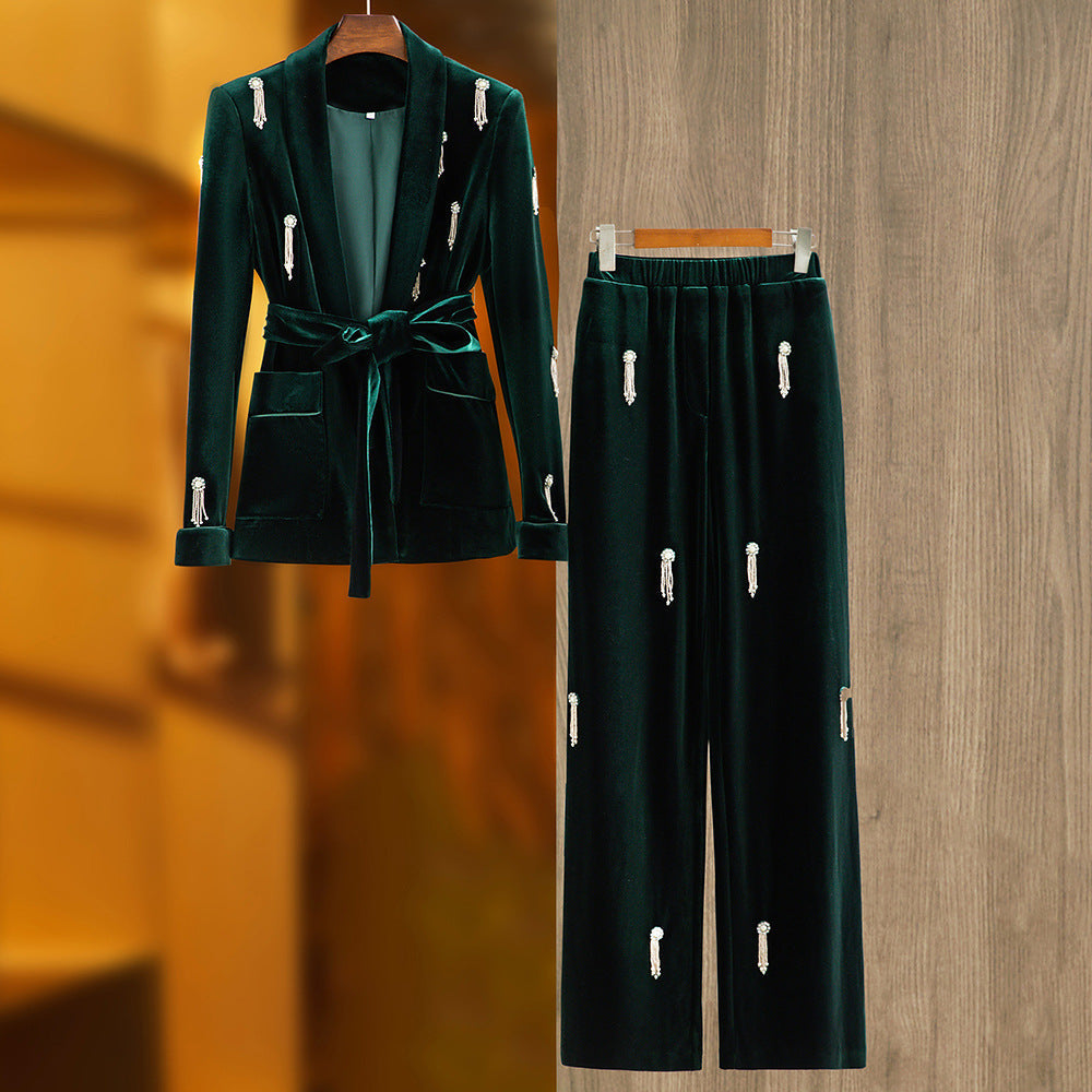 Women's Velvet Beaded Suit | Luxe Statement Two-Pieces Duot