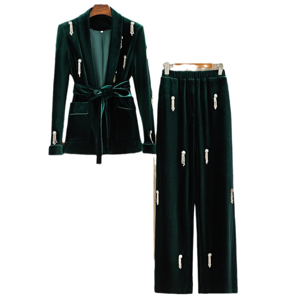 Women's Velvet Beaded Suit | Luxe Statement Two-Pieces Duot