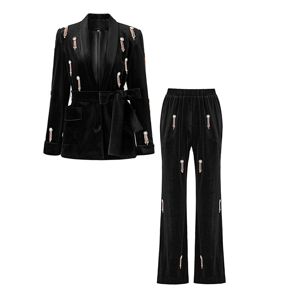 Women's Velvet Beaded Suit | Luxe Statement Two-Pieces Duot