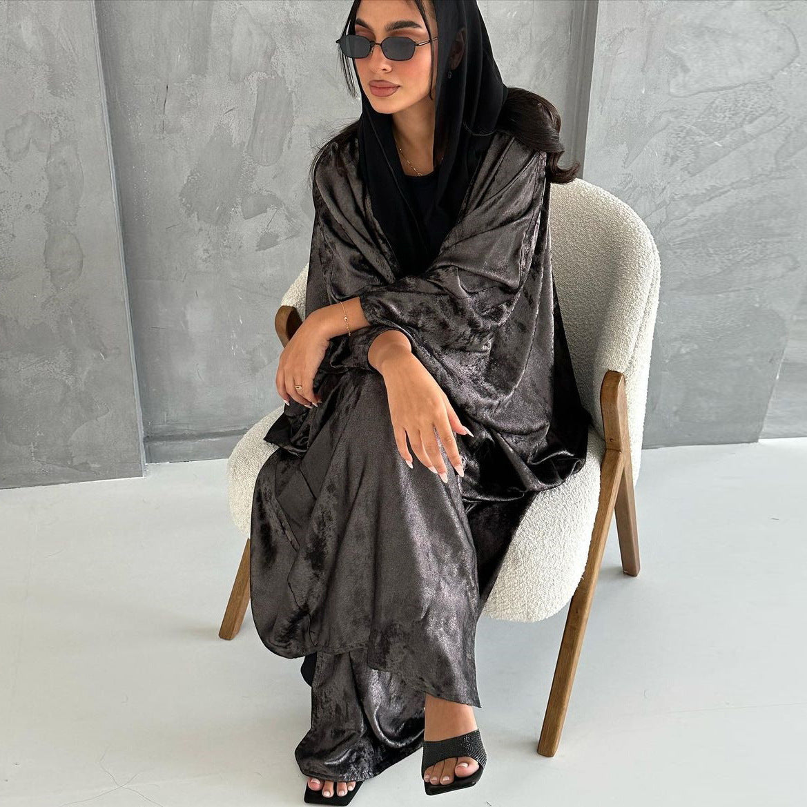 Plus Size Metallic Abaya Robe | Batwing Sleeve | Gold, Silver & Black