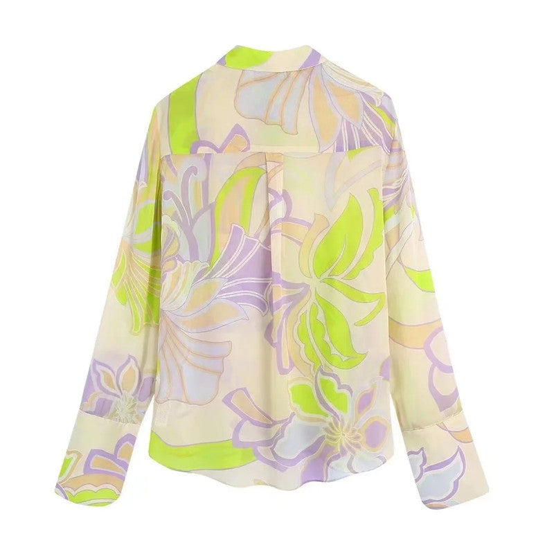 French Retro Printed Shirt & Straight-leg Trousers Set | Modest Two-Pieces Suit