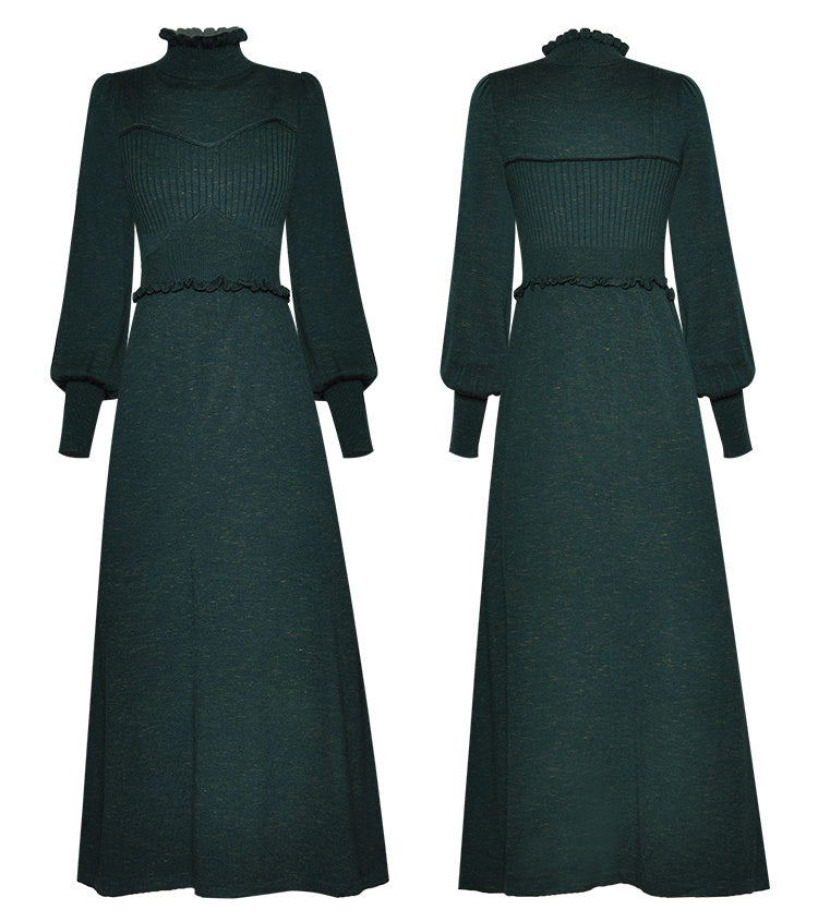 High-Neck Lantern Sleeve Evening Dress