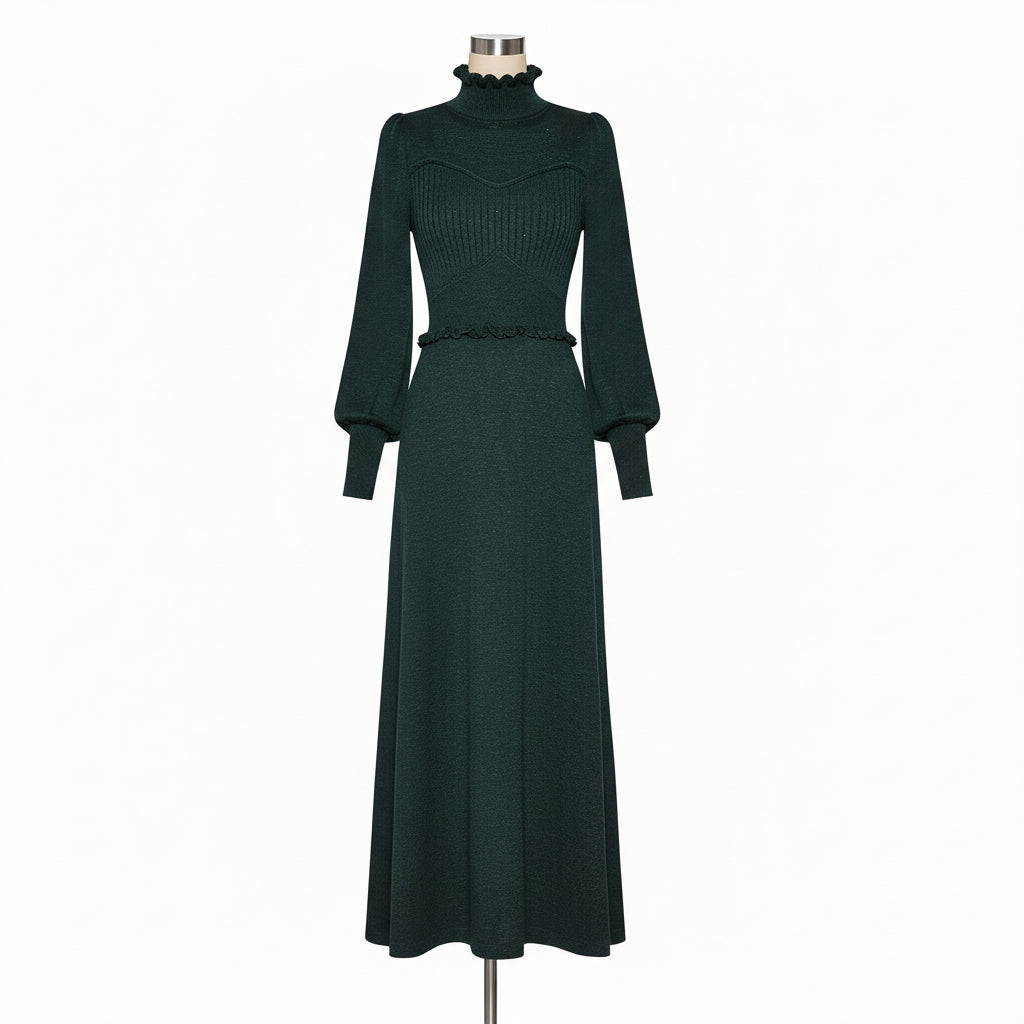 High-Neck Lantern Sleeve Evening Dress
