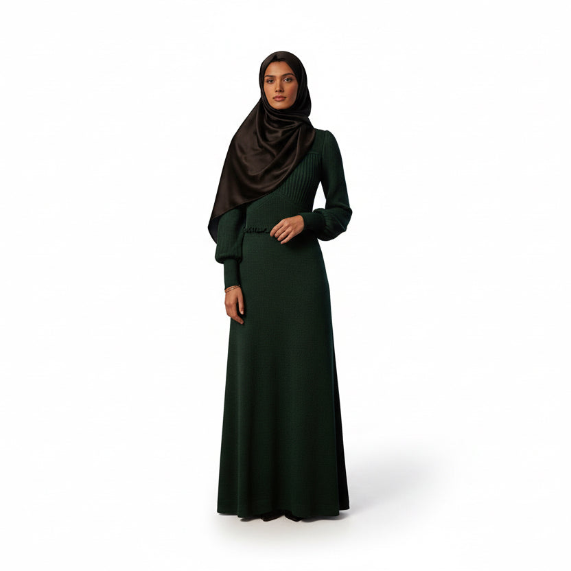High-Neck Lantern Sleeve Evening Dress