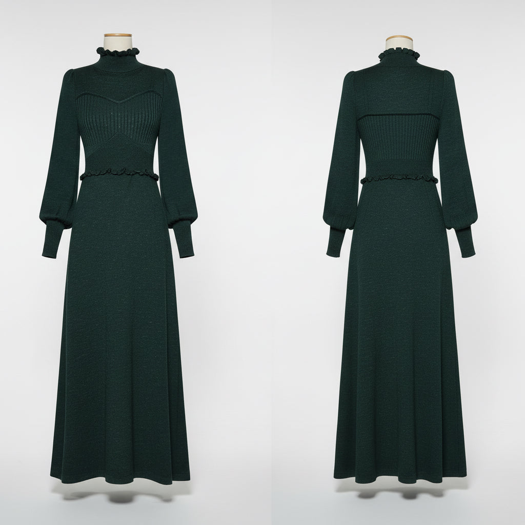 High-Neck Lantern Sleeve Evening Dress