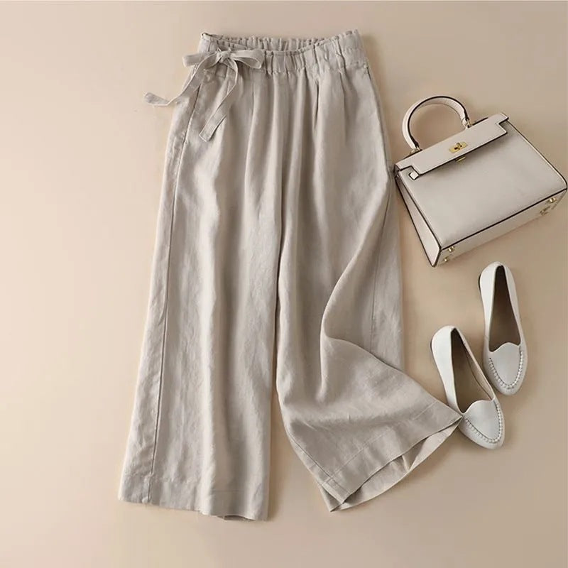 Women's High Waist Side Lace-up Retro Elastic-waist Casual Pants