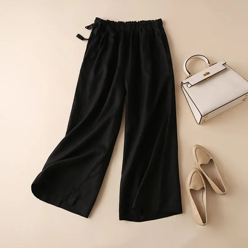 Women's High Waist Side Lace-up Retro Elastic-waist Casual Pants