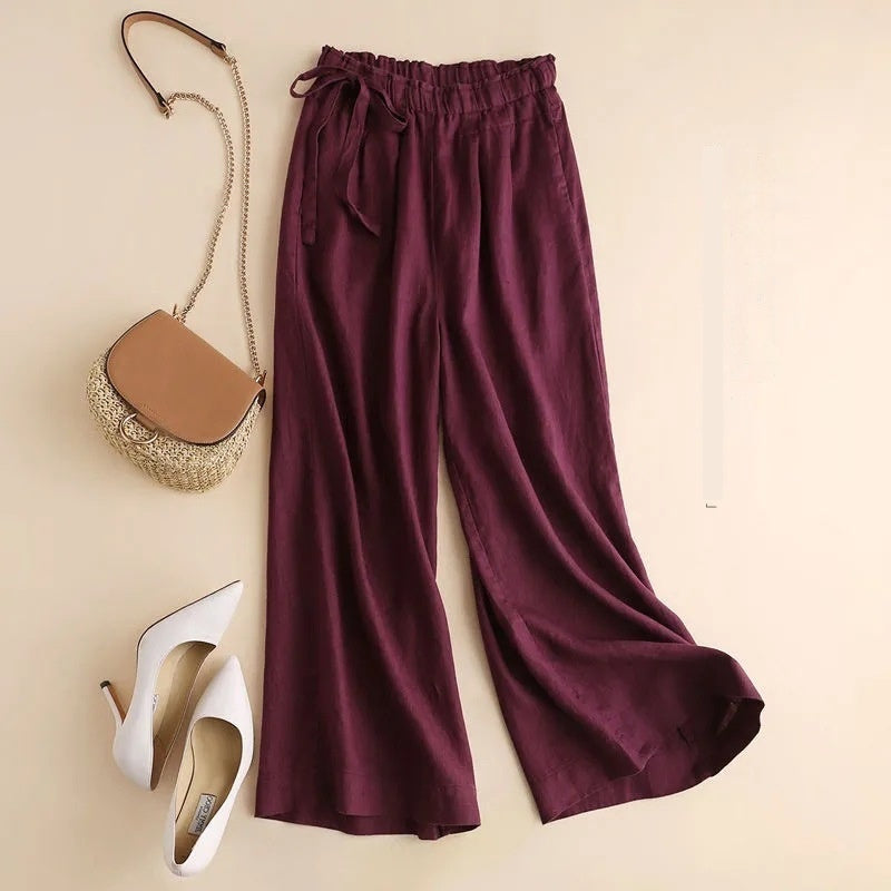 Women's High Waist Side Lace-up Retro Elastic-waist Casual Pants
