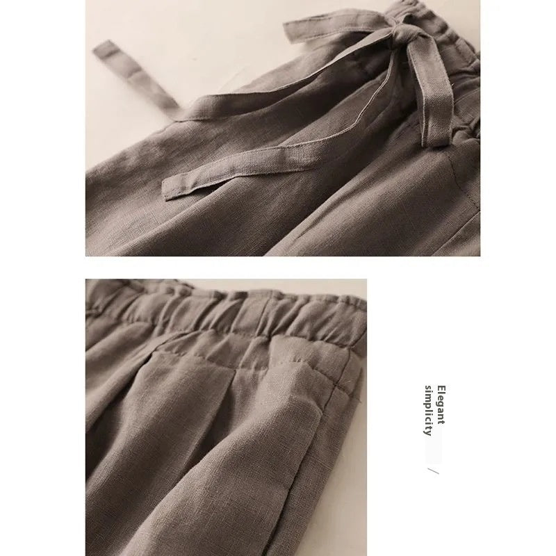 Women's High Waist Side Lace-up Retro Elastic-waist Casual Pants