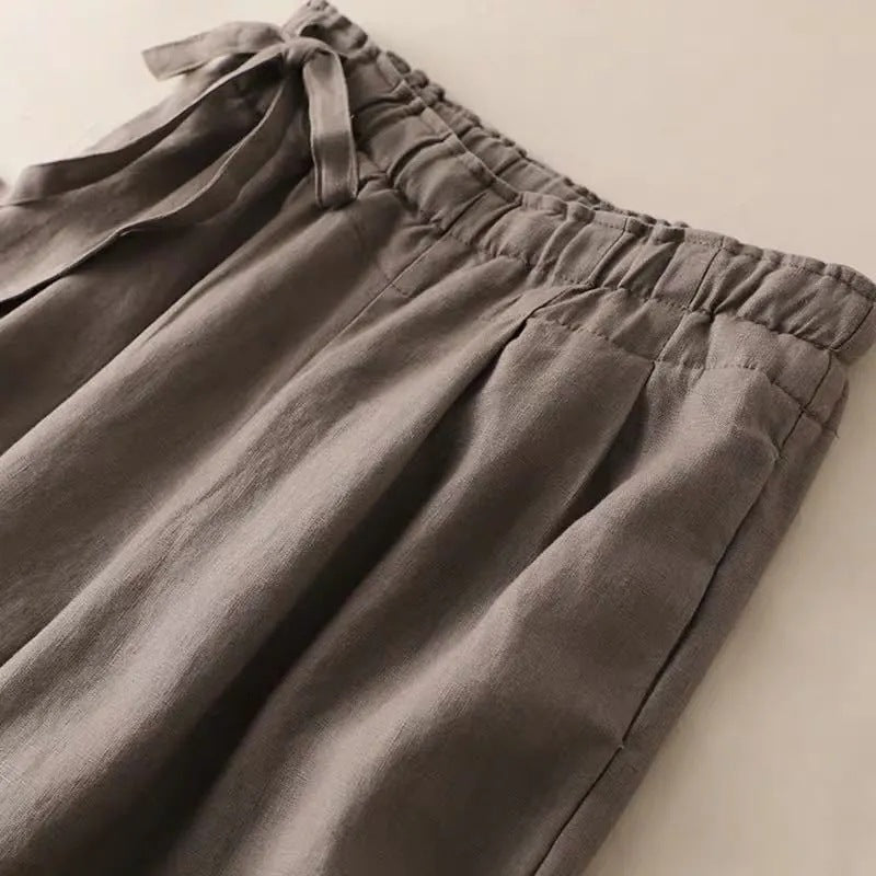 Women's High Waist Side Lace-up Retro Elastic-waist Casual Pants
