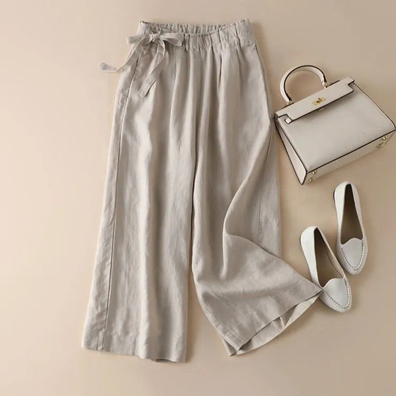 Women's High Waist Side Lace-up Retro Elastic-waist Casual Pants