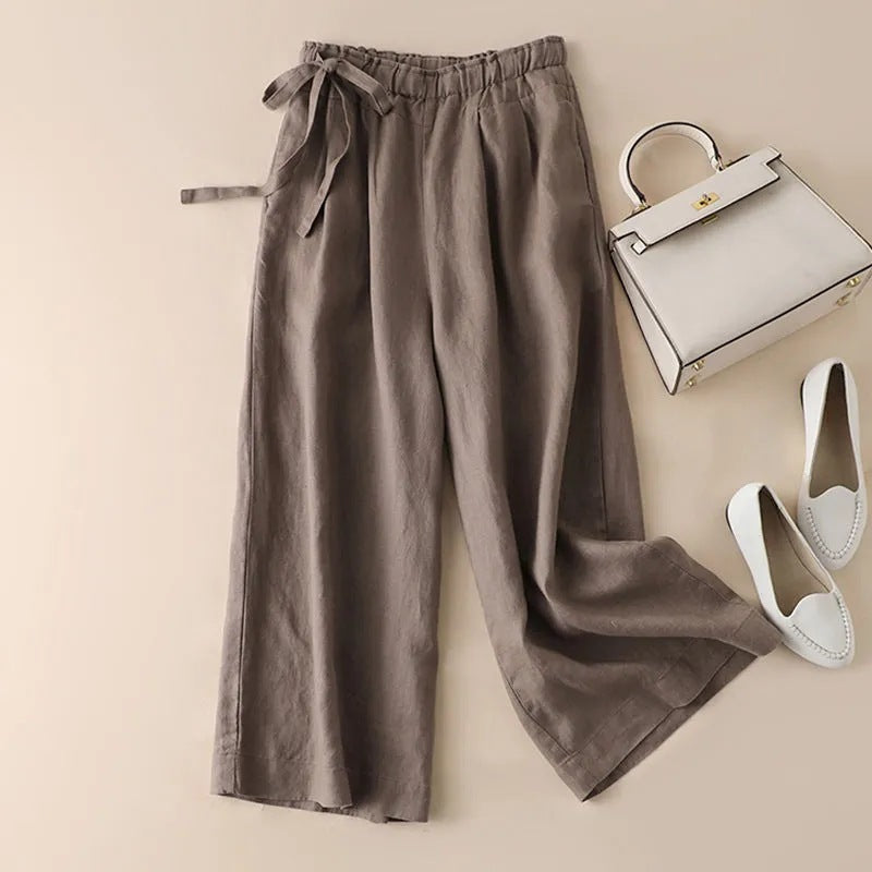 Women's High Waist Side Lace-up Retro Elastic-waist Casual Pants