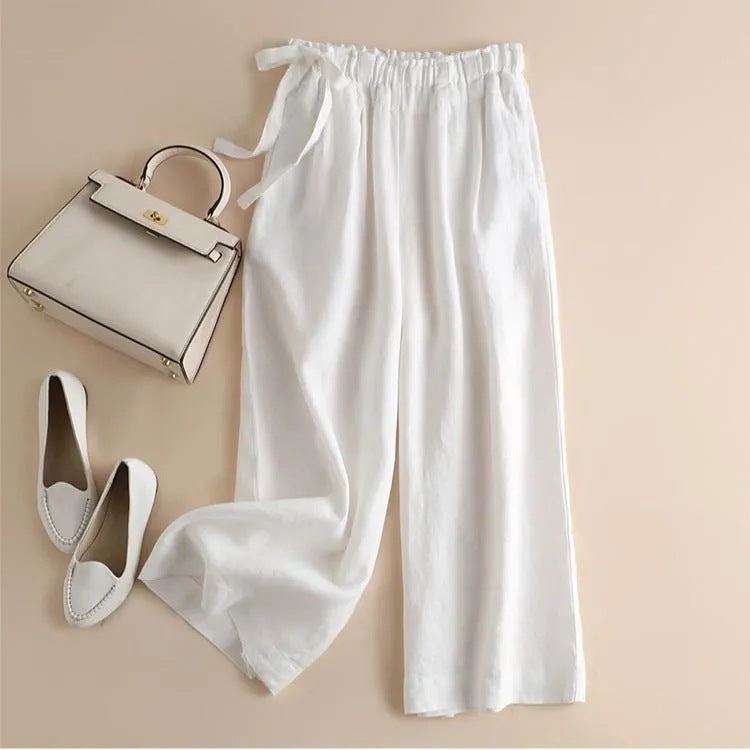 Women's High Waist Side Lace-up Retro Elastic-waist Casual Pants