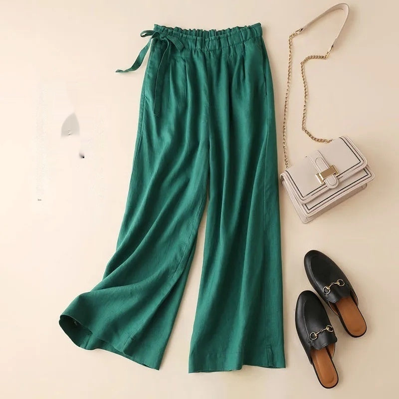 Women's High Waist Side Lace-up Retro Elastic-waist Casual Pants