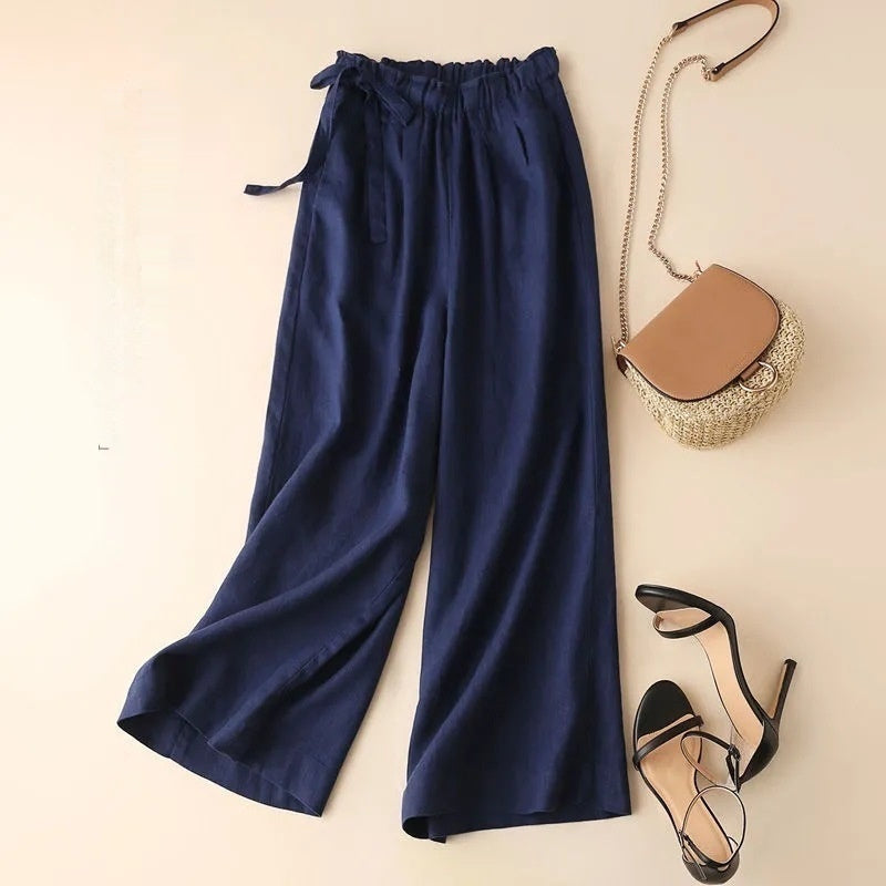 Women's High Waist Side Lace-up Retro Elastic-waist Casual Pants