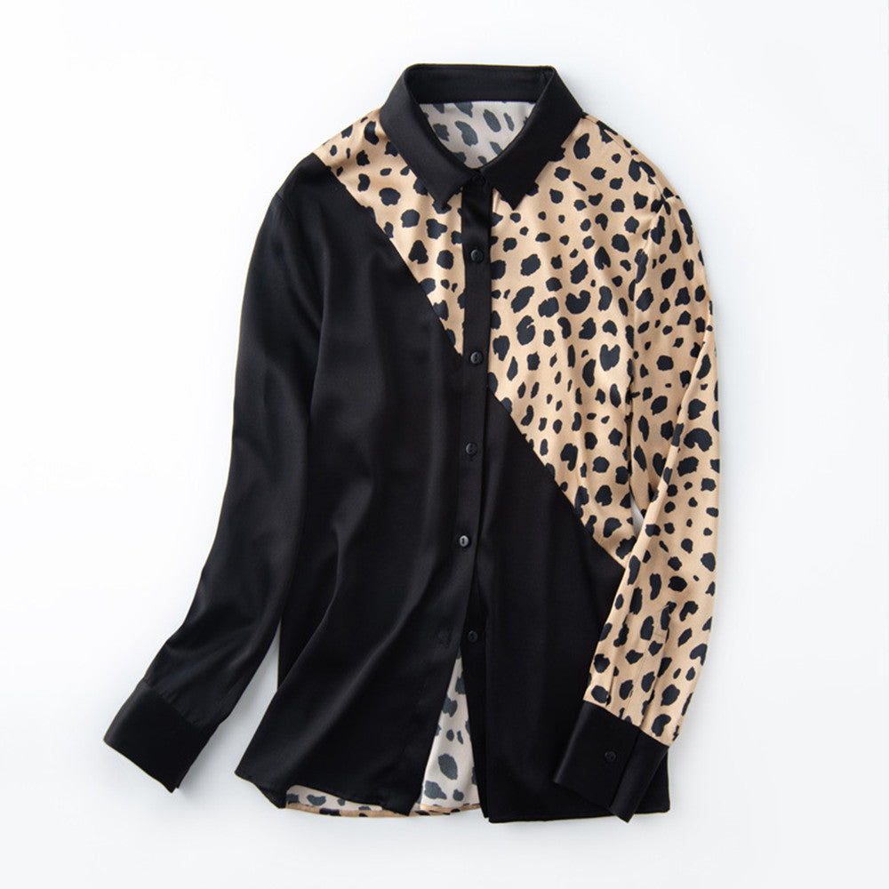 Women's Leopard Print Silk Long Sleeve Shirt - Premium Modest Blouse