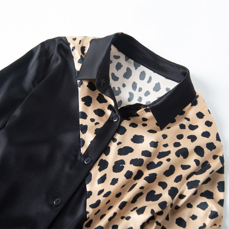 Women's Leopard Print Silk Long Sleeve Shirt - Premium Modest Blouse
