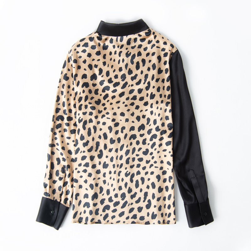 Women's Leopard Print Silk Long Sleeve Shirt - Premium Modest Blouse