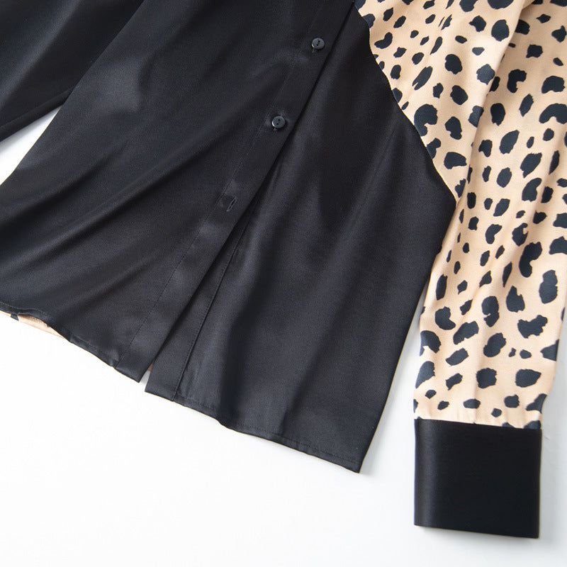Women's Leopard Print Silk Long Sleeve Shirt - Premium Modest Blouse