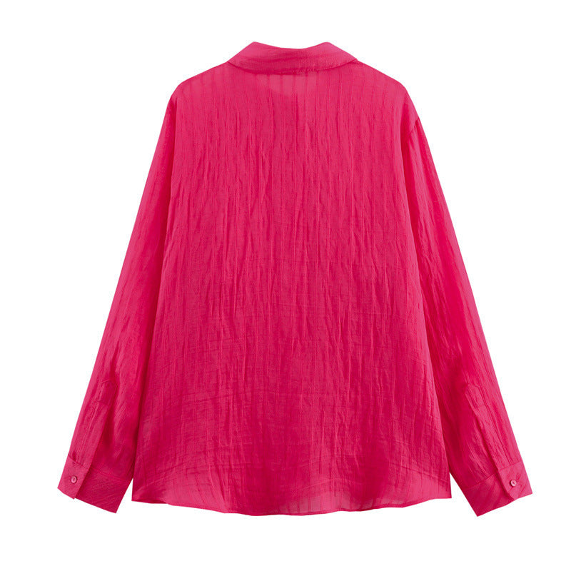 Women's Long Sleeve Thin Blouse, Casual Striped Summer Shirt