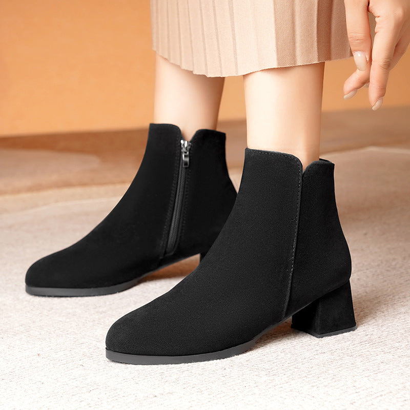 Pointed Toe Ankle Boots with Chunky Heel - Women's Boots