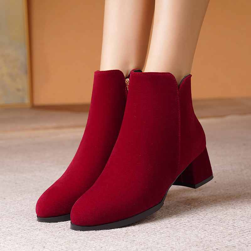 Pointed Toe Ankle Boots with Chunky Heel - Women's Boots