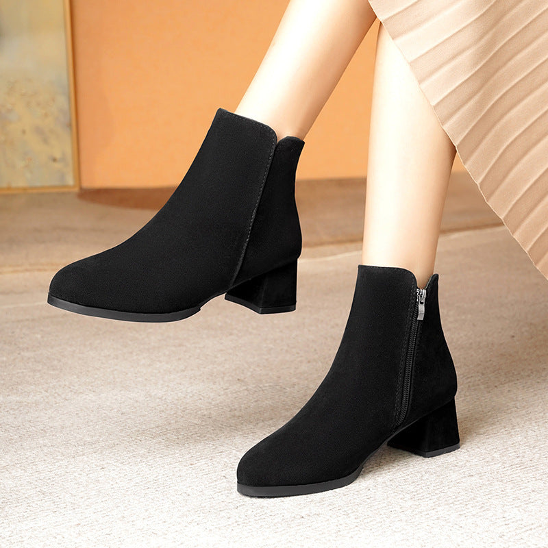 Pointed Toe Ankle Boots with Chunky Heel - Women's Boots